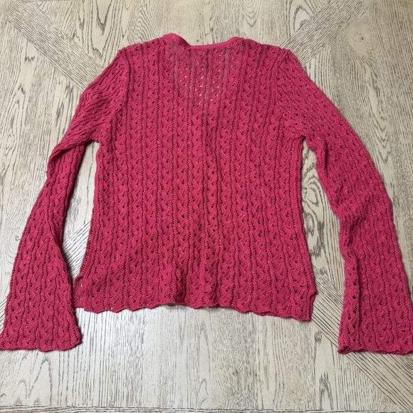 J. Jill Red Pink Medium Open Knit Button Front Cardigan Fairy Cottagecore - Picture 2 of 7